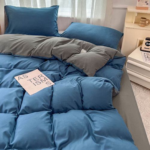 4-piece bedding set, solid color washed cotton 1duvet cover+1 bed sheet +2 pillowcases，no duvets
