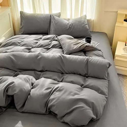 4-piece bedding set, solid color washed cotton 1duvet cover+1 bed sheet +2 pillowcases，no duvets