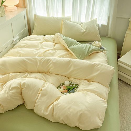 4-piece bedding set, solid color washed cotton 1duvet cover+1 bed sheet +2 pillowcases，no duvets