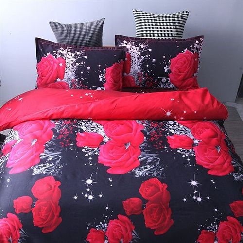 3-piece Bedding sets (1 duvet cover+2 pillowcases) elastic zipper design with 3D pattern Red rose Purple Rose Wolf tiger pattern （no duvet and no pillow）