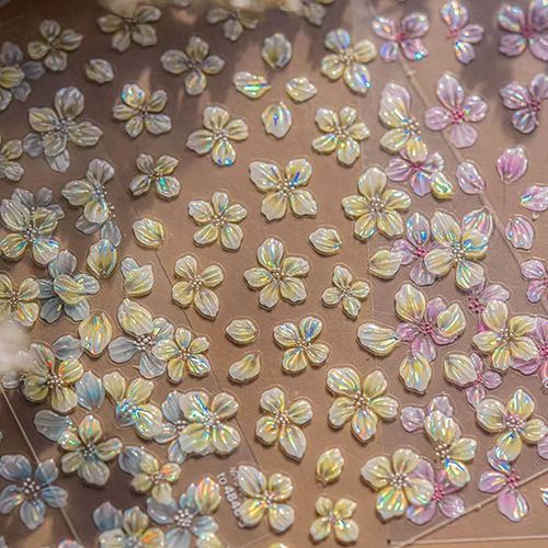 4-sheets Shell Light Dynamic Flower Nail Stickers Dreamy and Prosperous High end Ice Flower Jewelry Stickers view 2