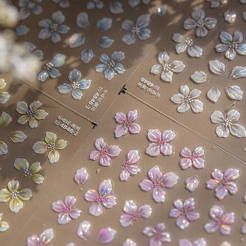 4-sheets Shell Light Dynamic Flower Nail Stickers Dreamy and Prosperous High end Ice Flower Jewelry Stickers view 4