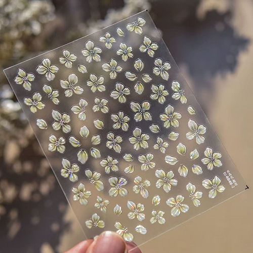 4-sheets Shell Light Dynamic Flower Nail Stickers Dreamy and Prosperous High end Ice Flower Jewelry Stickers