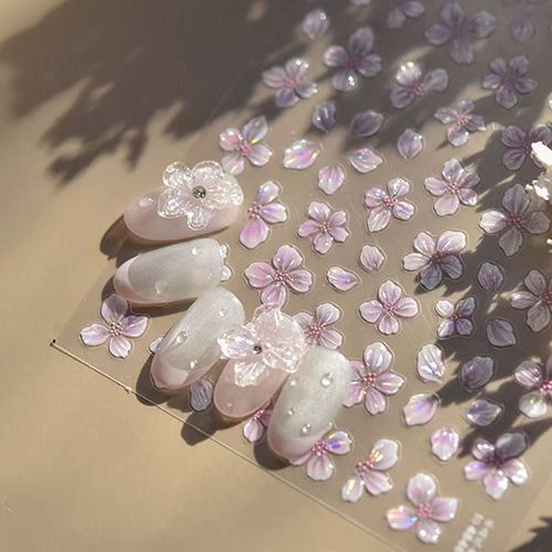 4-sheets Shell Light Dynamic Flower Nail Stickers Dreamy and Prosperous High end Ice Flower Jewelry Stickers view 3