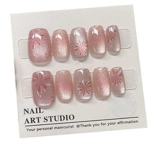 Pink fireworks glitter cat eyes wearing armor flashing fireworks cat eyes wearing armor nail stickers  soft nail plates