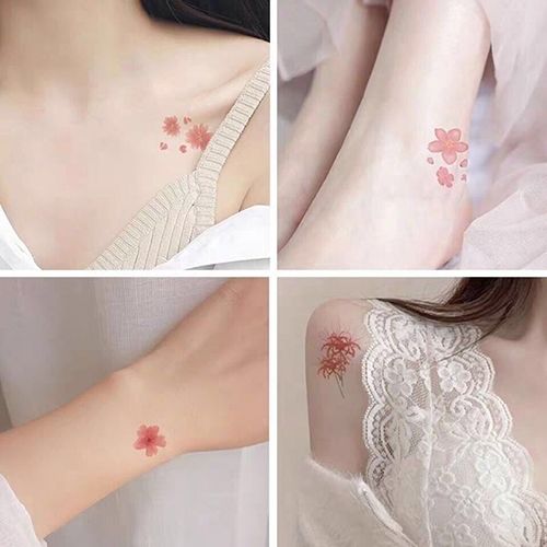 Tattoo stickers for waterproof long-lasting sexy women collarbone ankle cherry blossom rose small fresh girl tattoo stickers