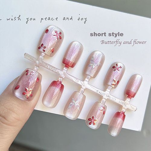 Pink fireworks glitter cat eyes wearing armor flashing fireworks cat eyes wearing armor nail stickers  soft nail plates view 5