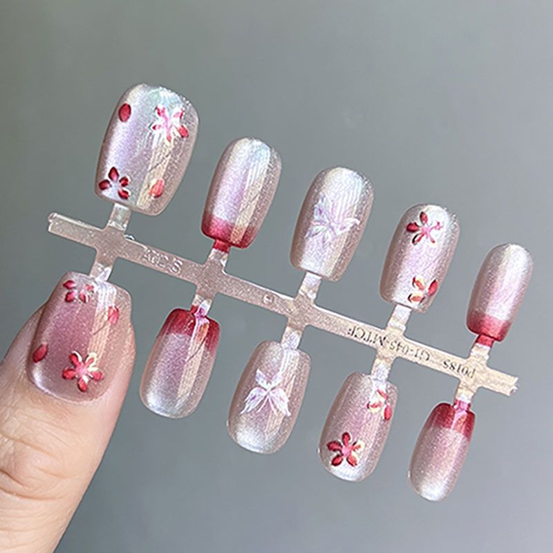 Pink fireworks glitter cat eyes wearing armor flashing fireworks cat eyes wearing armor nail stickers  soft nail plates view 6