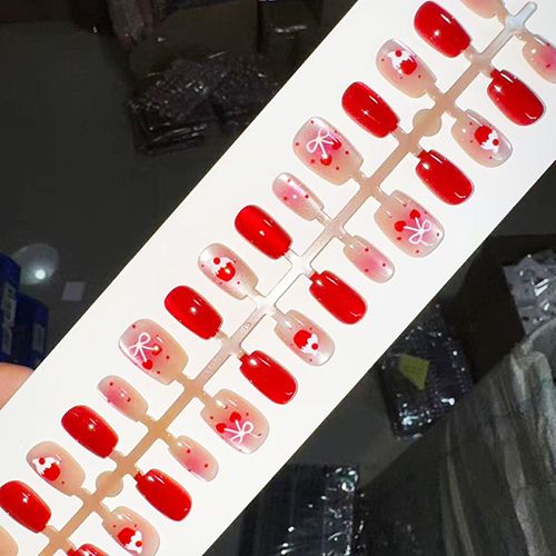 30pcs Fake Nails Reusable Stick On Nails Press on Full Cover False Nail Tips with Jelly Stickers Makeup Accessories