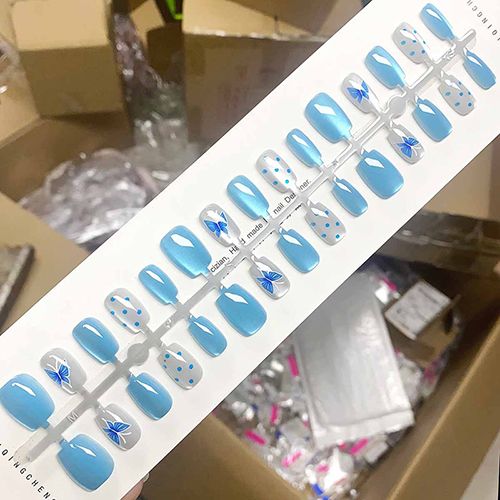 30pcs Fake Nails Reusable Stick On Nails Press on Full Cover False Nail Tips with Jelly Stickers Makeup Accessories
