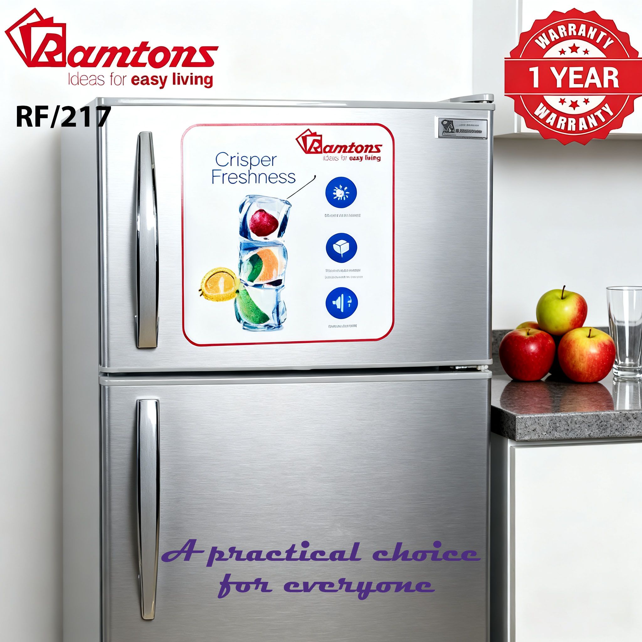 RAMTONS RF/217 213 LITERS 2 DOOR DIRECT COOL FRIDGE, SILVER