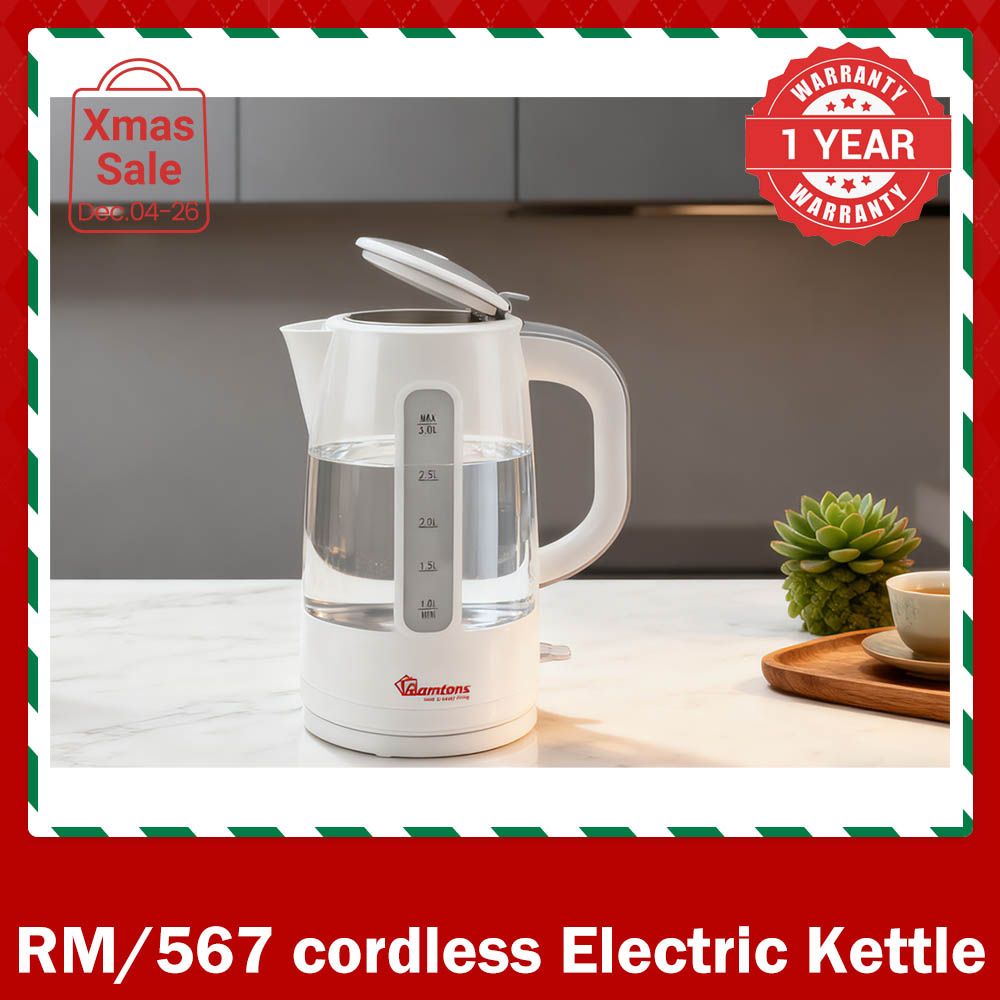 Ramtons RM/567 - 3LT cordless Electric Kettle，3000ml capacity， 2200 watts， With dry boil protection，