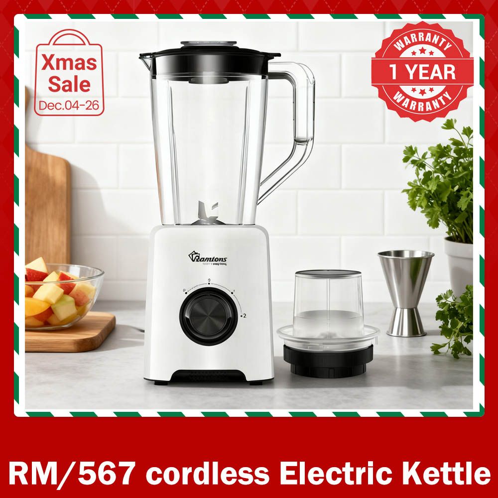 Ramtons RM/579 BLENDER +MILL 1.5 LITERS 2 SPEED  500 watts motor 2 speed + pulse Can blend ice Double locking safety feature
