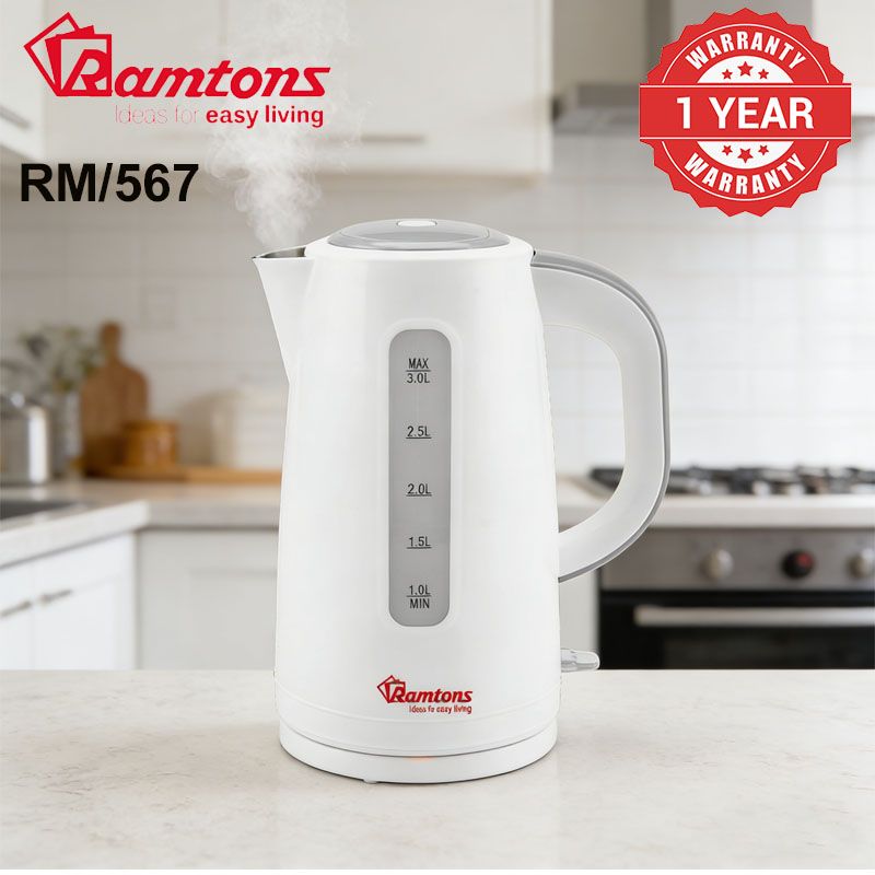 Ramtons RM/567 - 3LT cordless Electric Kettle，3000ml capacity， 2200 watts， With dry boil protection，