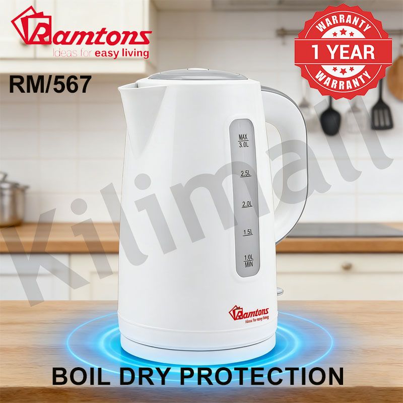 Ramtons RM/567 - 3LT cordless Electric Kettle，3000ml capacity， 2200 watts， With dry boil protection，