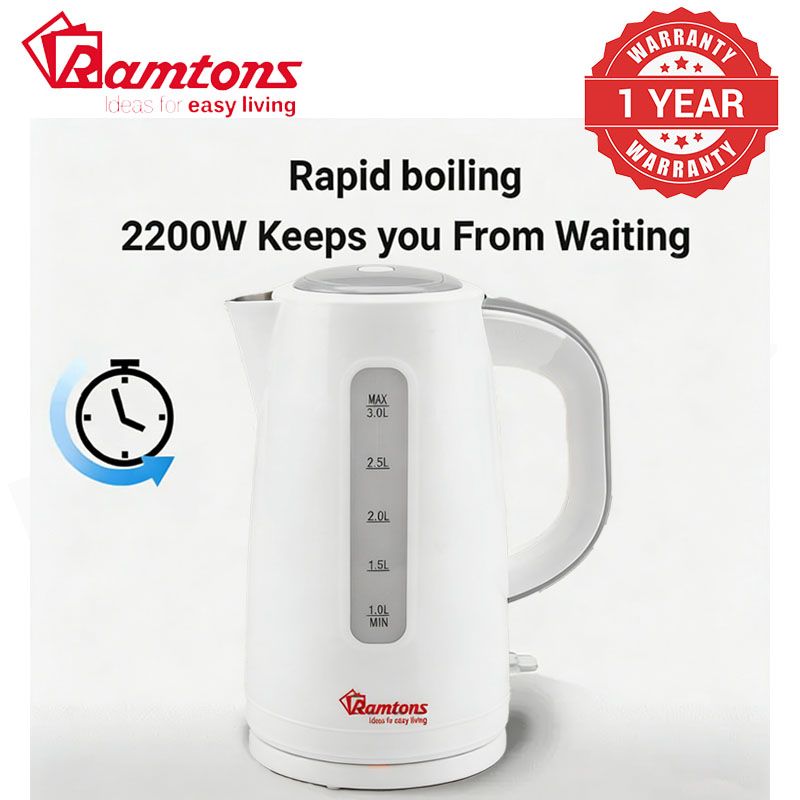Ramtons RM/567 - 3LT cordless Electric Kettle，3000ml capacity， 2200 watts， With dry boil protection，