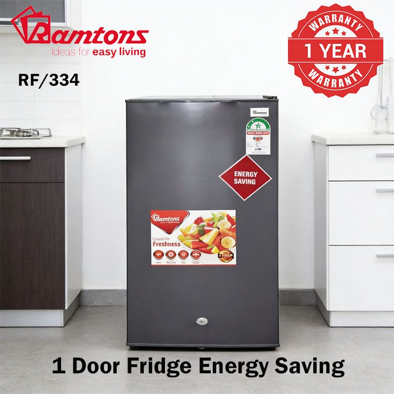 Ramtons RF/334 85L Single Door Direct Cool Fridge Silver | Adjustable Thermostat, Lockable Door, Vegetable Crisper  Energy Saving