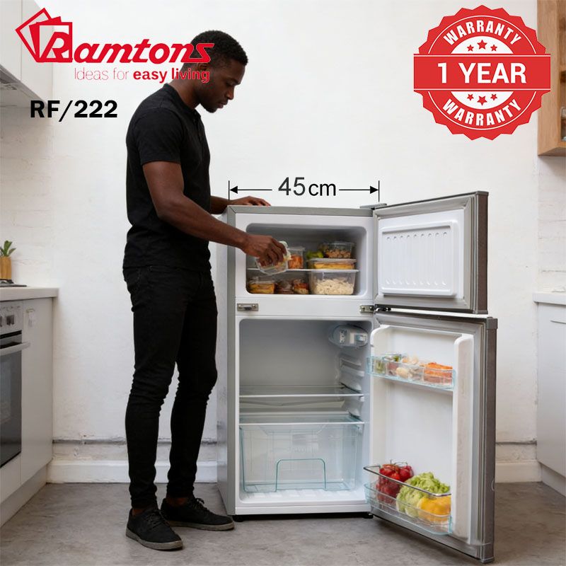 Ramtons RF/222 90 LITRES DOUBLE DOOR DIRECT COOL FRIDGE, SILVER- RF/222