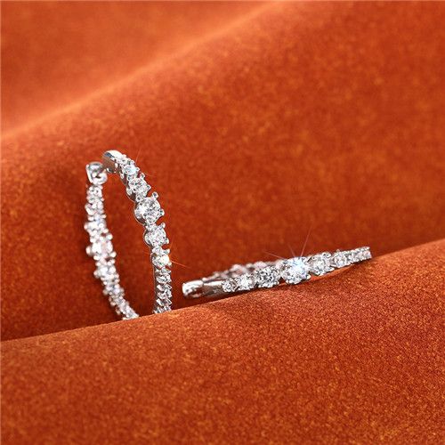 Lady New Fashion Round Zircon Earrings Women Unique Design Earrings Hoop Daily Wear. Niche Style Jewelry Accessories