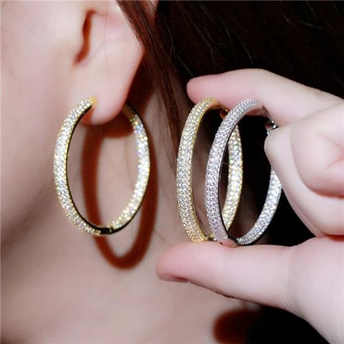 Lad New Fashionable Exaggerated Full-diamond Earrings Unique Niche and Elegant Accessories Luxury Shinny Zircon Diamond Earrings Hoop