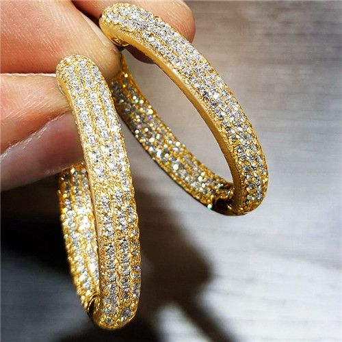 Lad New Fashionable Exaggerated Full-diamond Earrings Unique Niche and Elegant Accessories Luxury Shinny Zircon Diamond Earrings Hoop