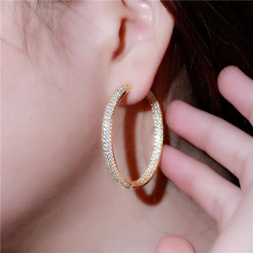 Lad New Fashionable Exaggerated Full-diamond Earrings Unique Niche and Elegant Accessories Luxury Shinny Zircon Diamond Earrings Hoop