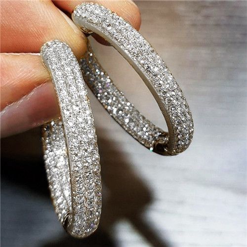 Lad New Fashionable Exaggerated Full-diamond Earrings Unique Niche and Elegant Accessories Luxury Shinny Zircon Diamond Earrings Hoop
