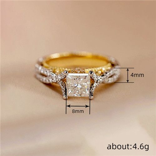 Women's Court-style Fashionable Ring Elegant and Noble Accessory with Square Zircon Geometric Design Wedding Ring Lady Two Color Engagement Ring