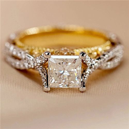 Women's Court-style Fashionable Ring Elegant and Noble Accessory with Square Zircon Geometric Design Wedding Ring Lady Two Color Engagement Ring