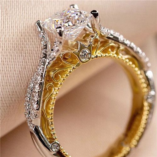 Women's Court-style Fashionable Ring Elegant and Noble Accessory with Square Zircon Geometric Design Wedding Ring Lady Two Color Engagement Ring