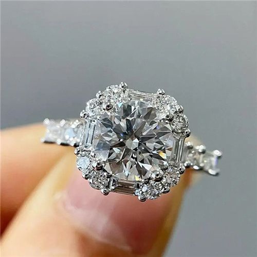 Lady New Fashion Wedding Ring Silver Color Engagement Ring Sparkling Micro-painted Zircon Fairy-like Light Luxury Ins Style Jewelry