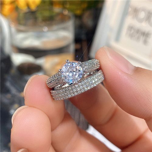 Women New Fashion Wedding Rings Two Pcs set Engagement Ring Lady Inlaid Zircon Luxury Wedding Ring Party Proposal Ring