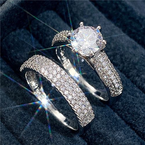 Women New Fashion Wedding Rings Two Pcs set Engagement Ring Lady Inlaid Zircon Luxury Wedding Ring Party Proposal Ring