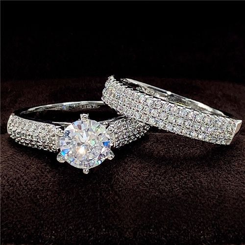 Women New Fashion Wedding Rings Two Pcs set Engagement Ring Lady Inlaid Zircon Luxury Wedding Ring Party Proposal Ring