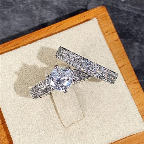 Women New Fashion Wedding Rings Two Pcs set Engagement Ring Lady Inlaid Zircon Luxury Wedding Ring Party Proposal Ring