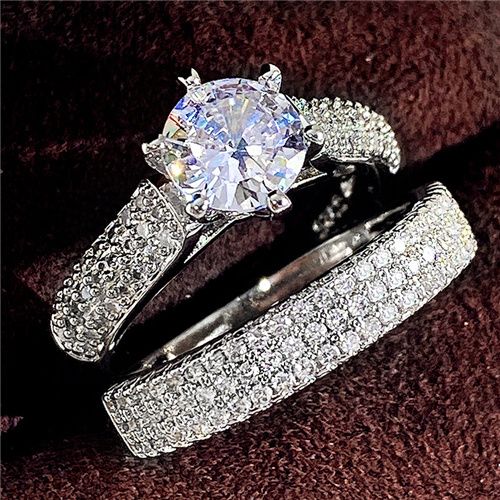 Women New Fashion Wedding Rings Two Pcs set Engagement Ring Lady Inlaid Zircon Luxury Wedding Ring Party Proposal Ring
