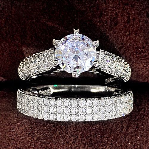 Women New Fashion Wedding Rings Two Pcs set Engagement Ring Lady Inlaid Zircon Luxury Wedding Ring Party Proposal Ring