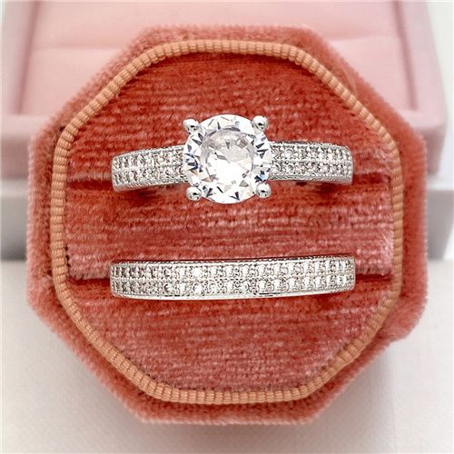 Women New Fashion Wedding Rings Two Pcs set Engagement Classical Four Claws Ring Lady Inlaid Zircon Luxury Wedding Ring Party Proposal Ring