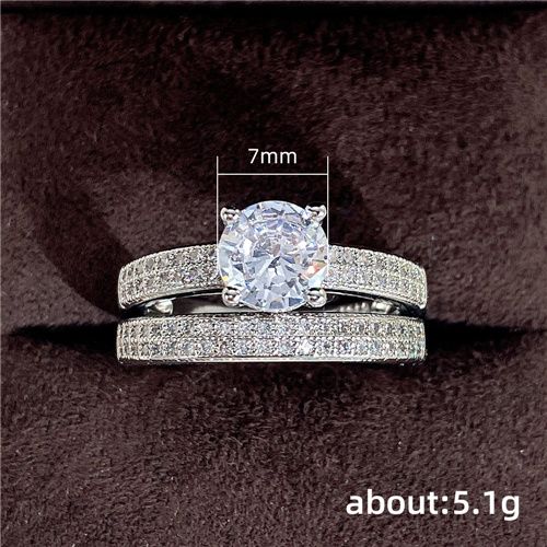 Women New Fashion Wedding Rings Two Pcs set Engagement Classical Four Claws Ring Lady Inlaid Zircon Luxury Wedding Ring Party Proposal Ring
