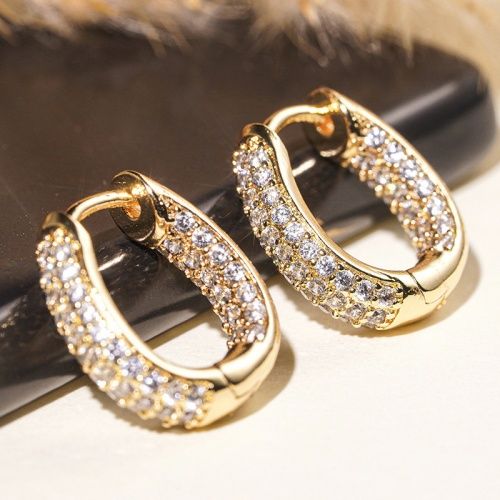 Lady New Fashion Earrings Japanese and Korean Commuting All-match Earrings Women U-shaped Studs Micro-paved Zircon Ins Style Gold Color Rhinestone Hoop
