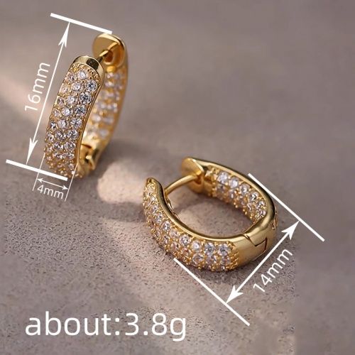 Lady New Fashion Earrings Japanese and Korean Commuting All-match Earrings Women U-shaped Studs Micro-paved Zircon Ins Style Gold Color Rhinestone Hoop