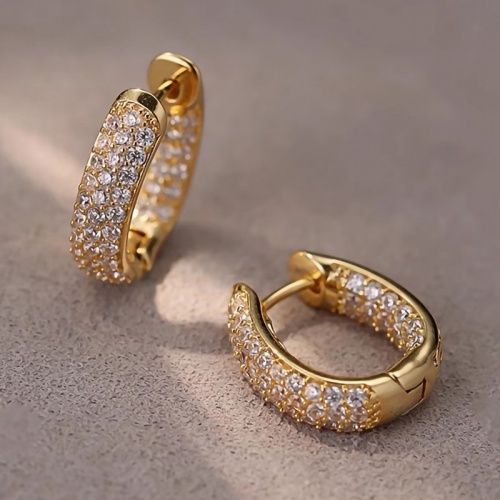 Lady New Fashion Earrings Japanese and Korean Commuting All-match Earrings Women U-shaped Studs Micro-paved Zircon Ins Style Gold Color Rhinestone Hoop