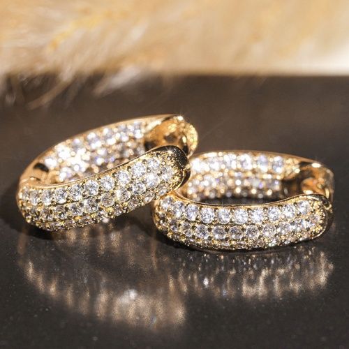 Lady New Fashion Earrings Japanese and Korean Commuting All-match Earrings Women U-shaped Studs Micro-paved Zircon Ins Style Gold Color Rhinestone Hoop
