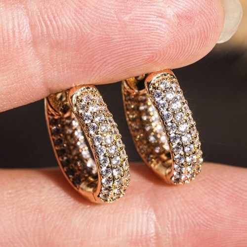 Lady New Fashion Earrings Japanese and Korean Commuting All-match Earrings Women U-shaped Studs Micro-paved Zircon Ins Style Gold Color Rhinestone Hoop