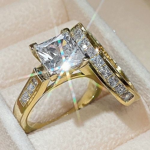 Lady New Fashion Weddings 2 PCS Rings Popular Couple Engagement Rings Women Square Diamond and Zircon Pair of Proposal Rings Gift Jewelry