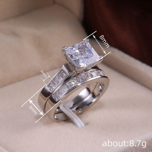 Lady New Fashion Weddings 2 PCS Rings Popular Couple Engagement Rings Women Square Diamond and Zircon Pair of Proposal Rings Gift Jewelry