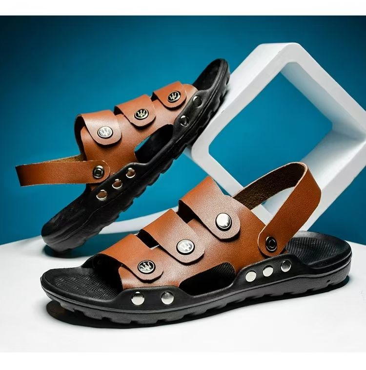 Sandals, men's soft soled two on sandals, breathable outdoor casual shoes with toe caps, trendy beach shoes, fashionable plus size men's shoes.
