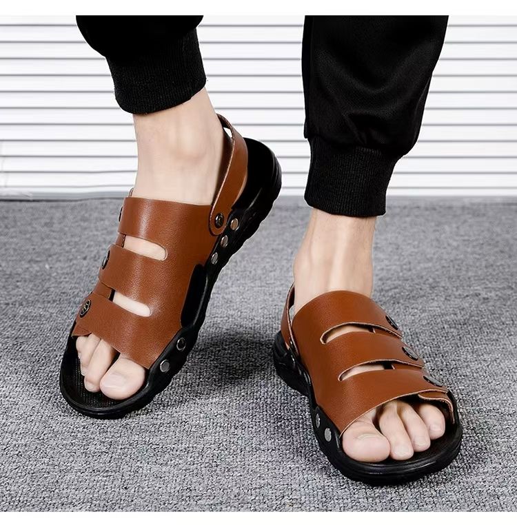 Sandals, men's soft soled two on sandals, breathable outdoor casual shoes with toe caps, trendy beach shoes, fashionable plus size men's shoes.