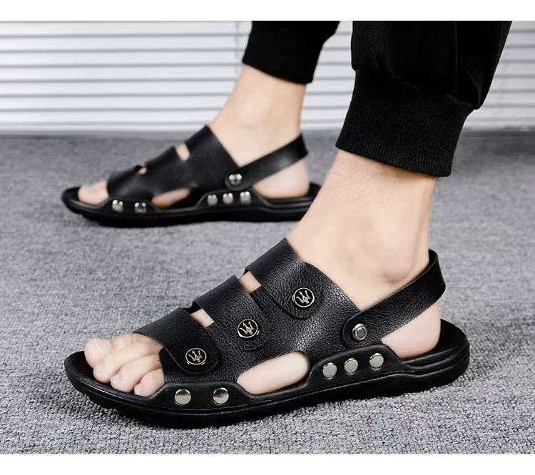 Sandals, men's soft soled two on sandals, breathable outdoor casual shoes with toe caps, trendy beach shoes, fashionable plus size men's shoes.