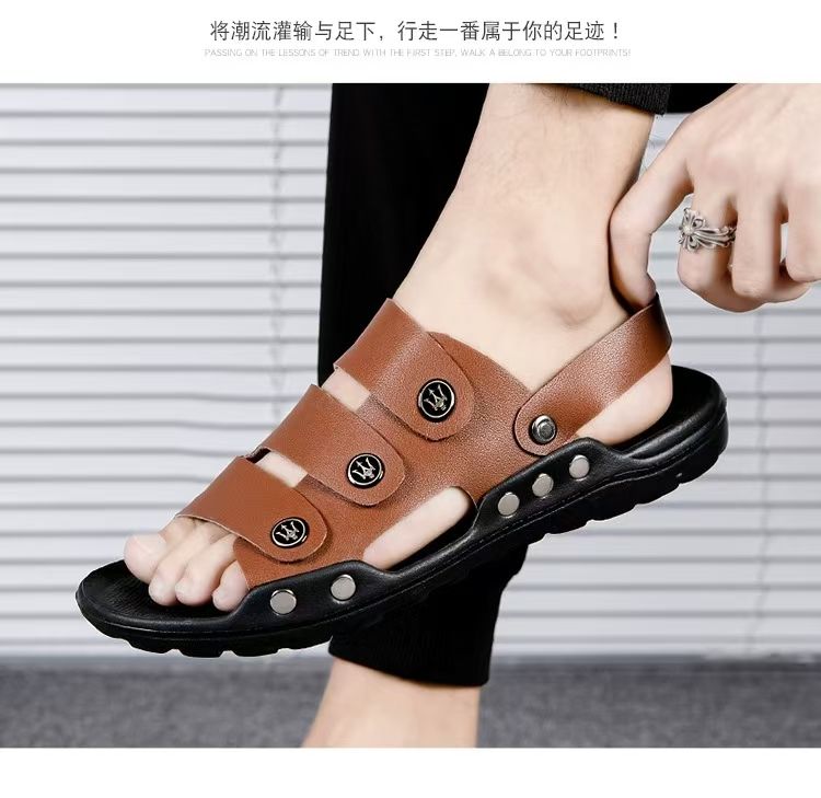 Sandals, men's soft soled two on sandals, breathable outdoor casual shoes with toe caps, trendy beach shoes, fashionable plus size men's shoes.
